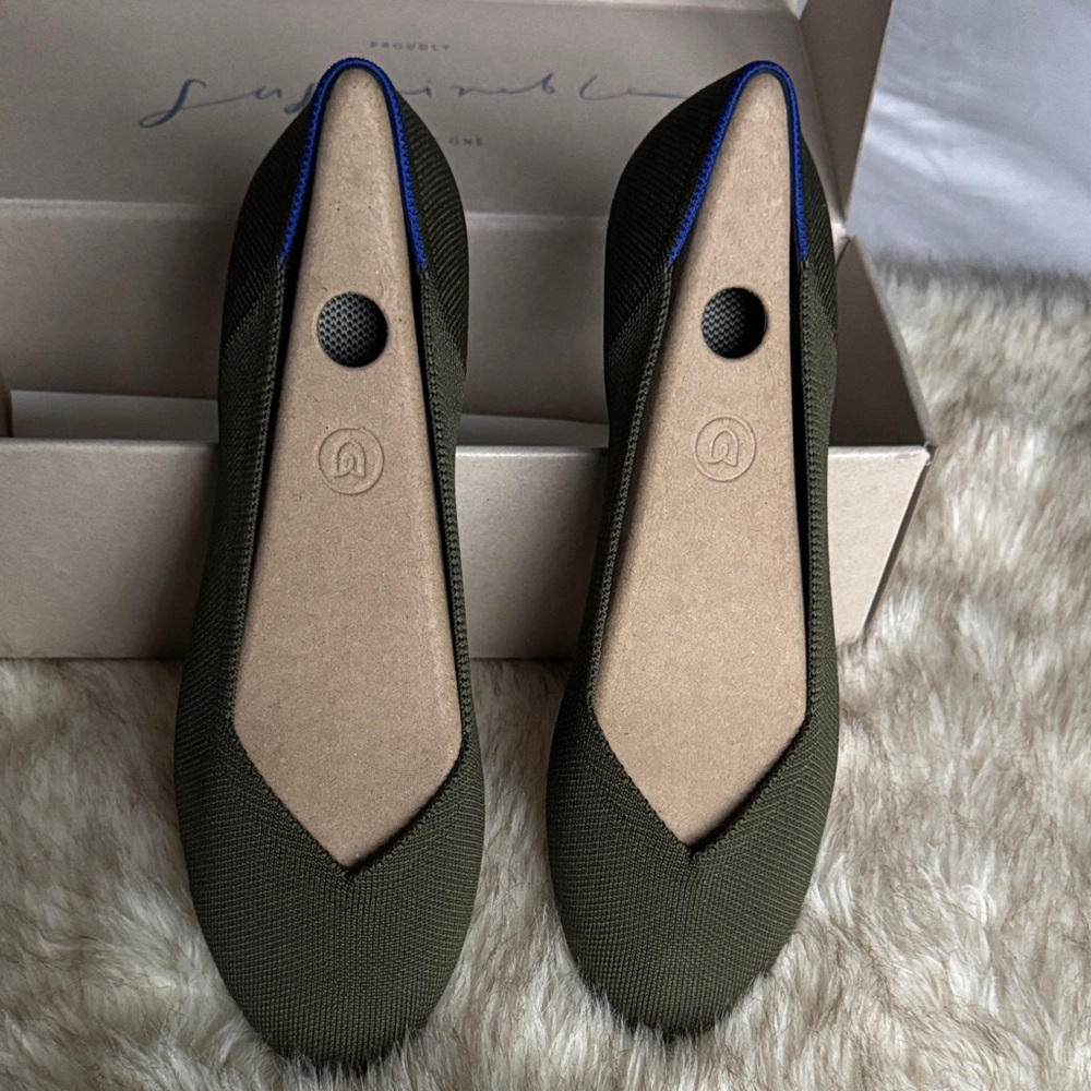 Rothy's Olive Green Flats with Blue Accents